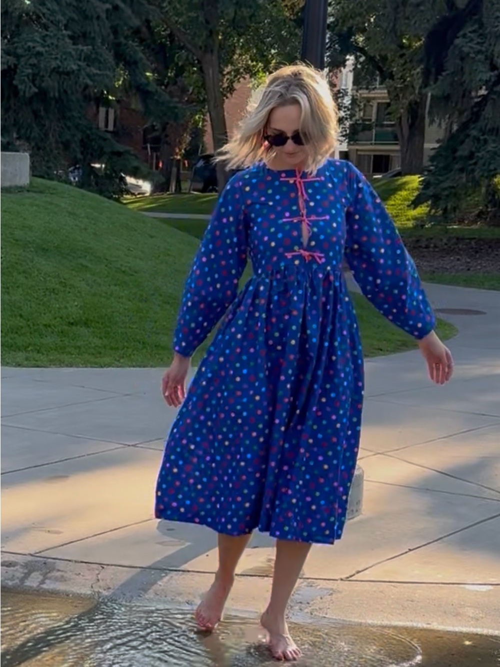 Handmade Rainbow Polka Dot Midi Dress